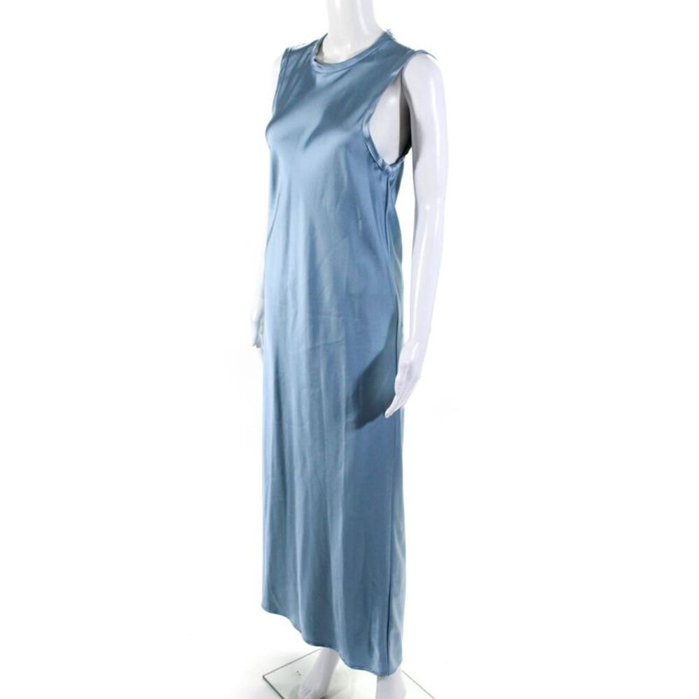 Zara Womens Satin Sleeveless Crewneck Maxi Dress Blue Size L - Picture 2 of 5